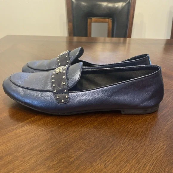 Brighton Women's Sapphire Blue Metallic/Black Loafers Studs Silver Tone Accents - Picture 13 of 16